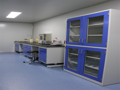 实验室微生物室、pvc地面、全钢器皿柜、纯手工净化板制作、全钢边台、水盆水嘴、传递窗